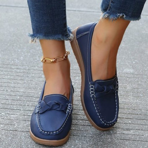 Women's Soft Leather Slip-On Loafers - Ergonomic Walking Comfort