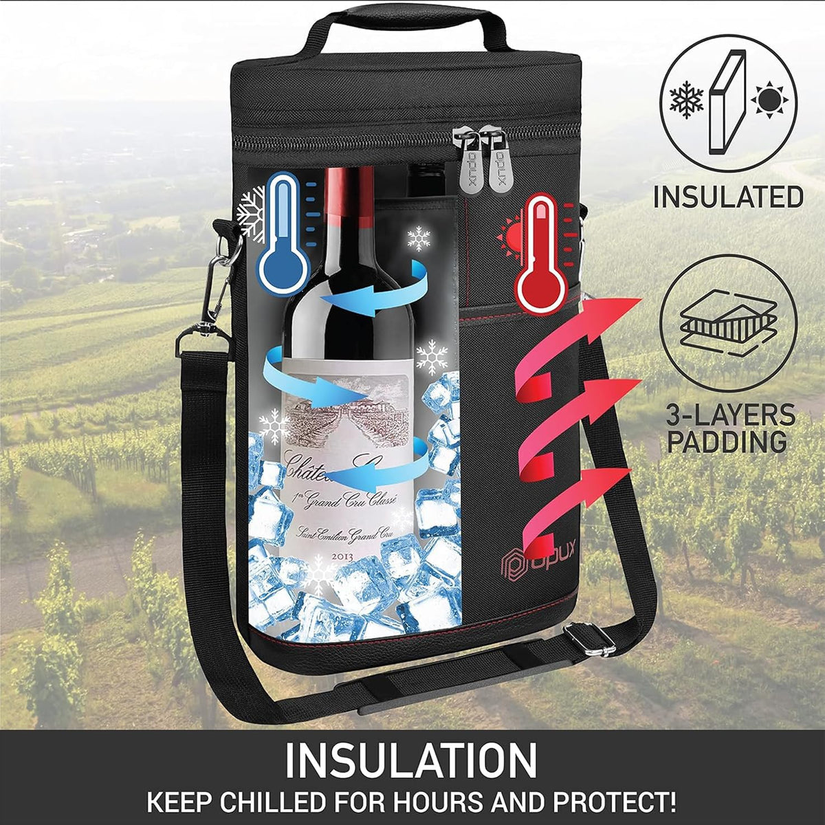 Insulated 2-Bottle Wine Cooler Tote - Leakproof Carrier with Strap