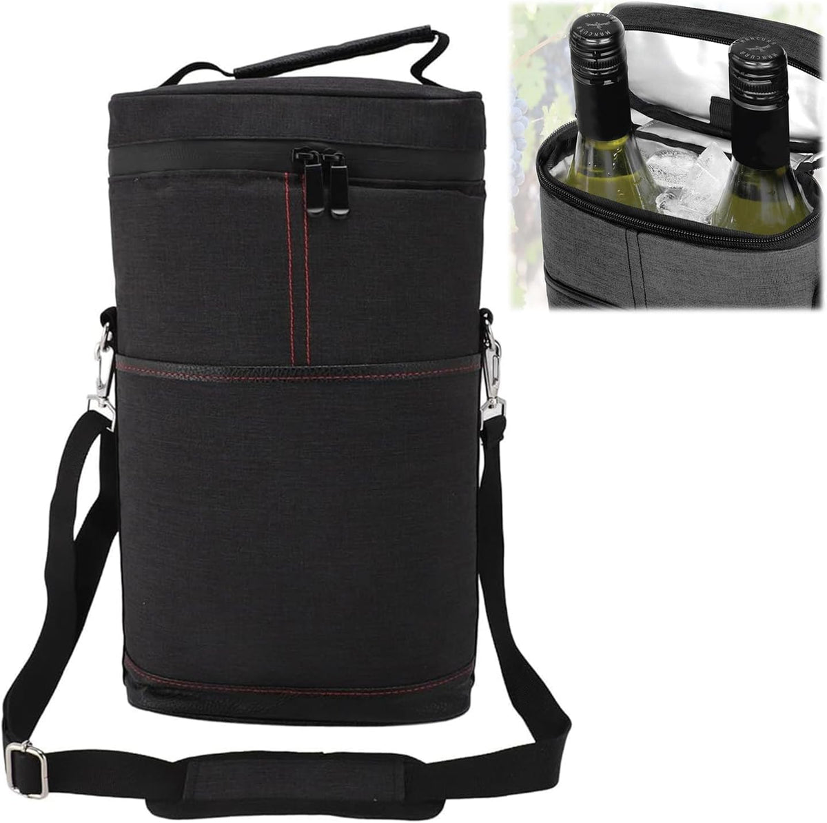 Insulated 2-Bottle Wine Cooler Tote - Leakproof Carrier with Strap