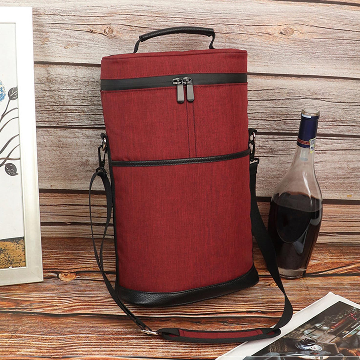 Insulated 2-Bottle Wine Cooler Tote - Leakproof Carrier with Strap