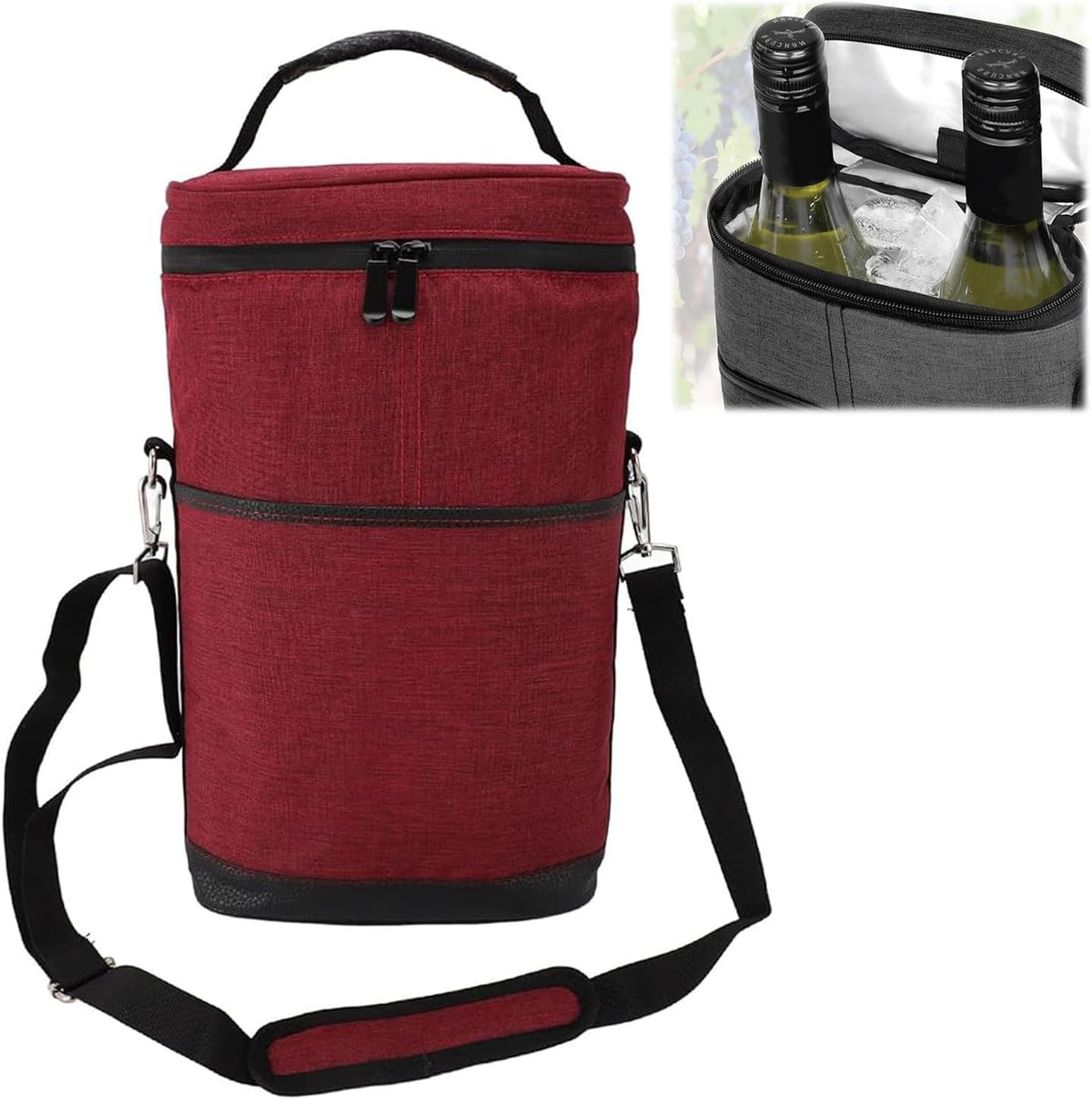 Insulated 2-Bottle Wine Cooler Tote - Leakproof Carrier with Strap