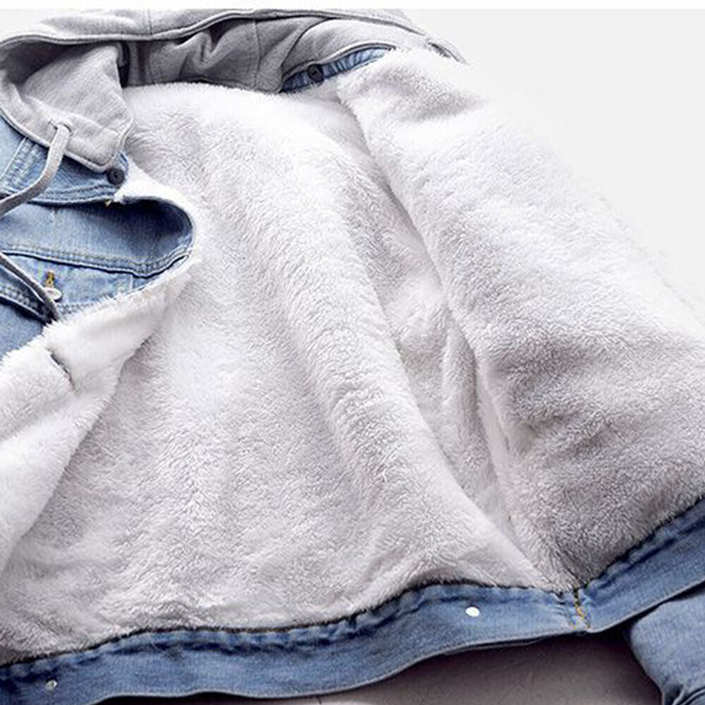 Plus-Size Hooded Denim Jacket - Fleece-Lined Fall Style