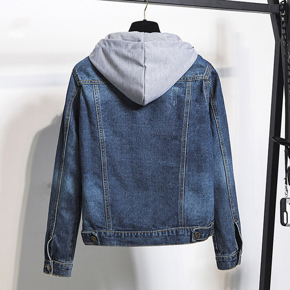 Plus-Size Hooded Denim Jacket - Fleece-Lined Fall Style