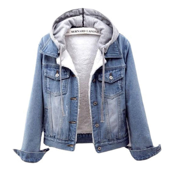 Plus-Size Hooded Denim Jacket - Fleece-Lined Fall Style
