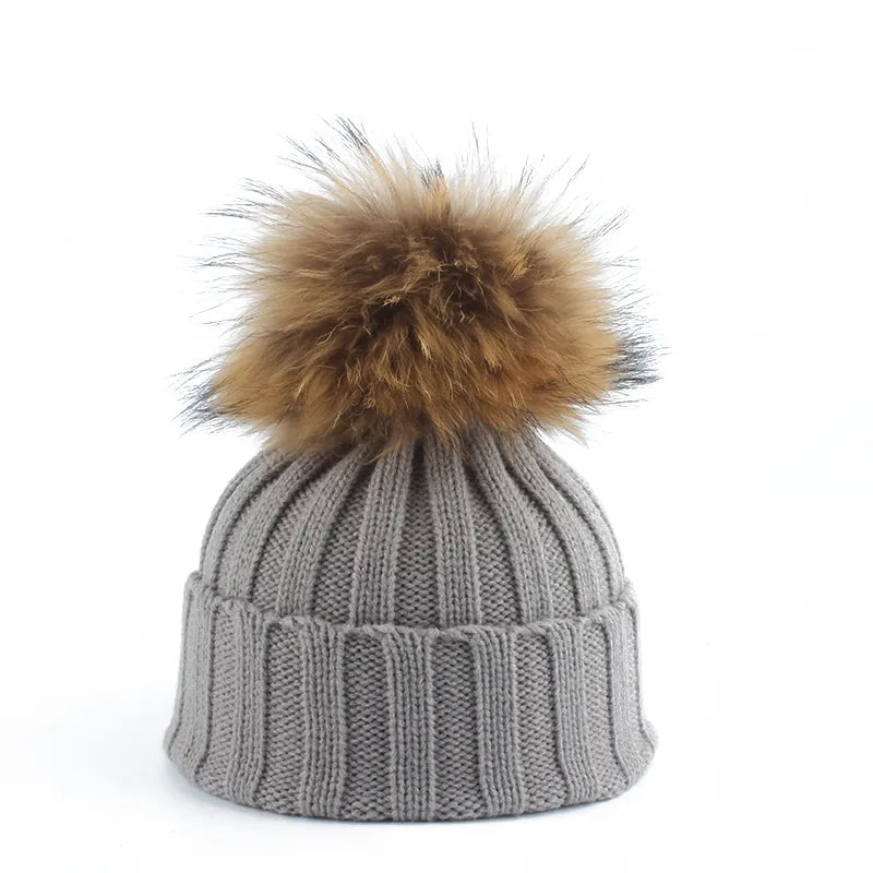 Felina Beanie - Knitted Winter Hat with Faux Fur Pom-Pom