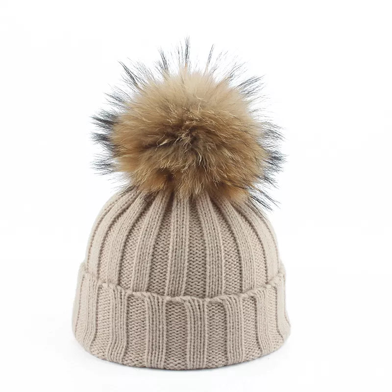 Felina Beanie - Knitted Winter Hat with Faux Fur Pom-Pom