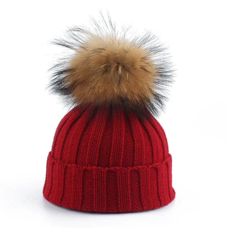 Felina Beanie - Knitted Winter Hat with Faux Fur Pom-Pom