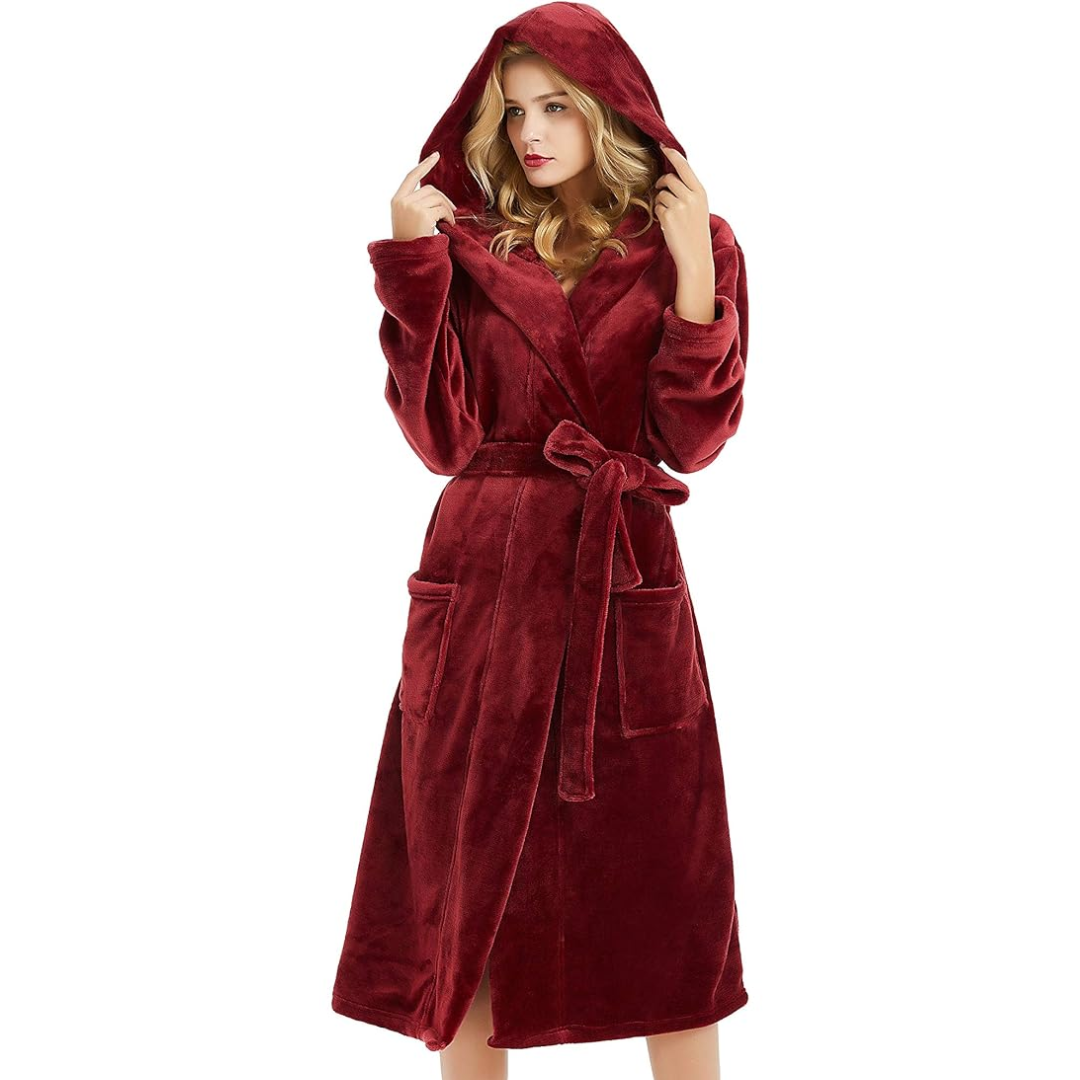 Vivianne Fleece Bathrobe with Hood - Warm, Cozy Loungewear for Women