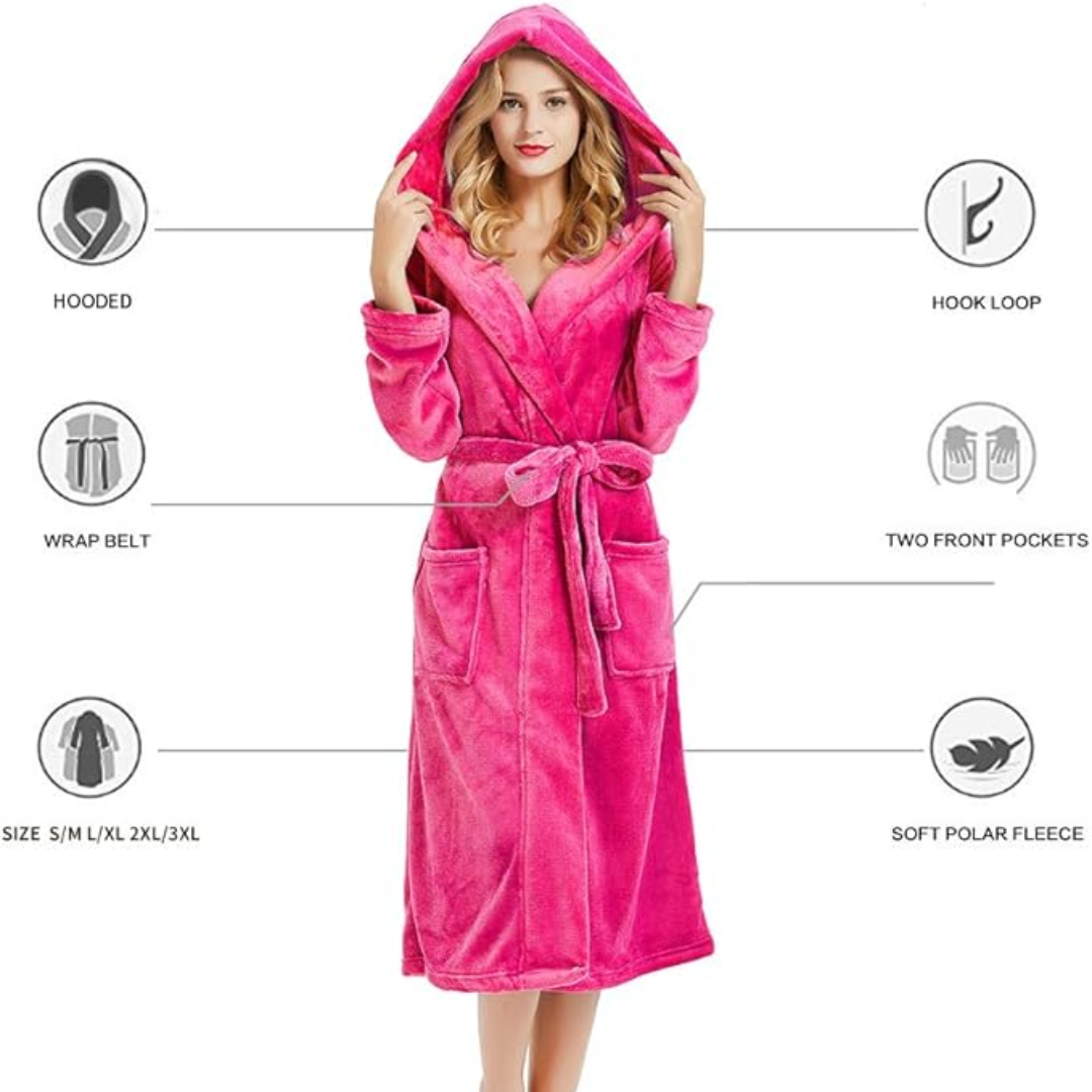 Vivianne Fleece Bathrobe with Hood - Warm, Cozy Loungewear for Women