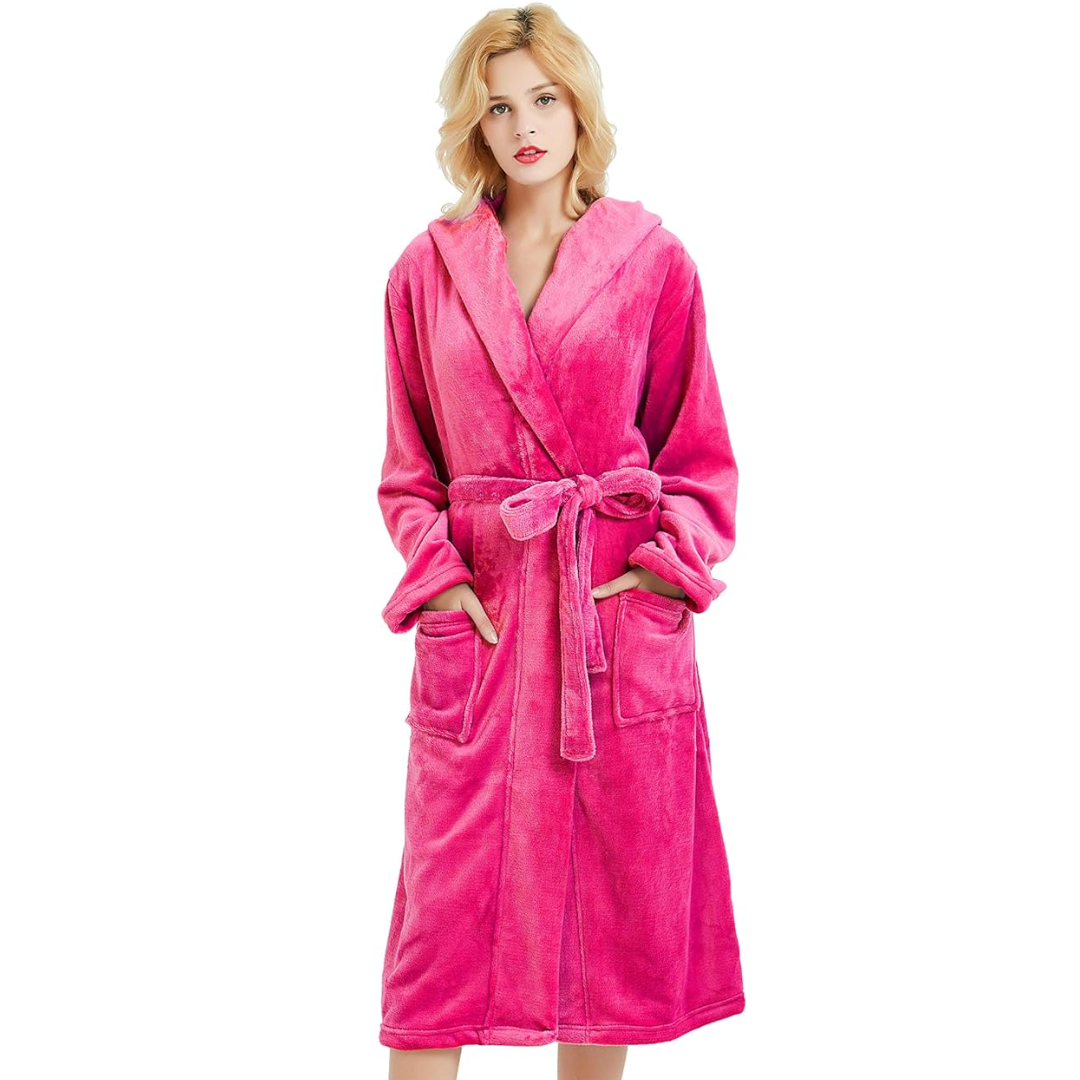 Vivianne Fleece Bathrobe with Hood - Warm, Cozy Loungewear for Women
