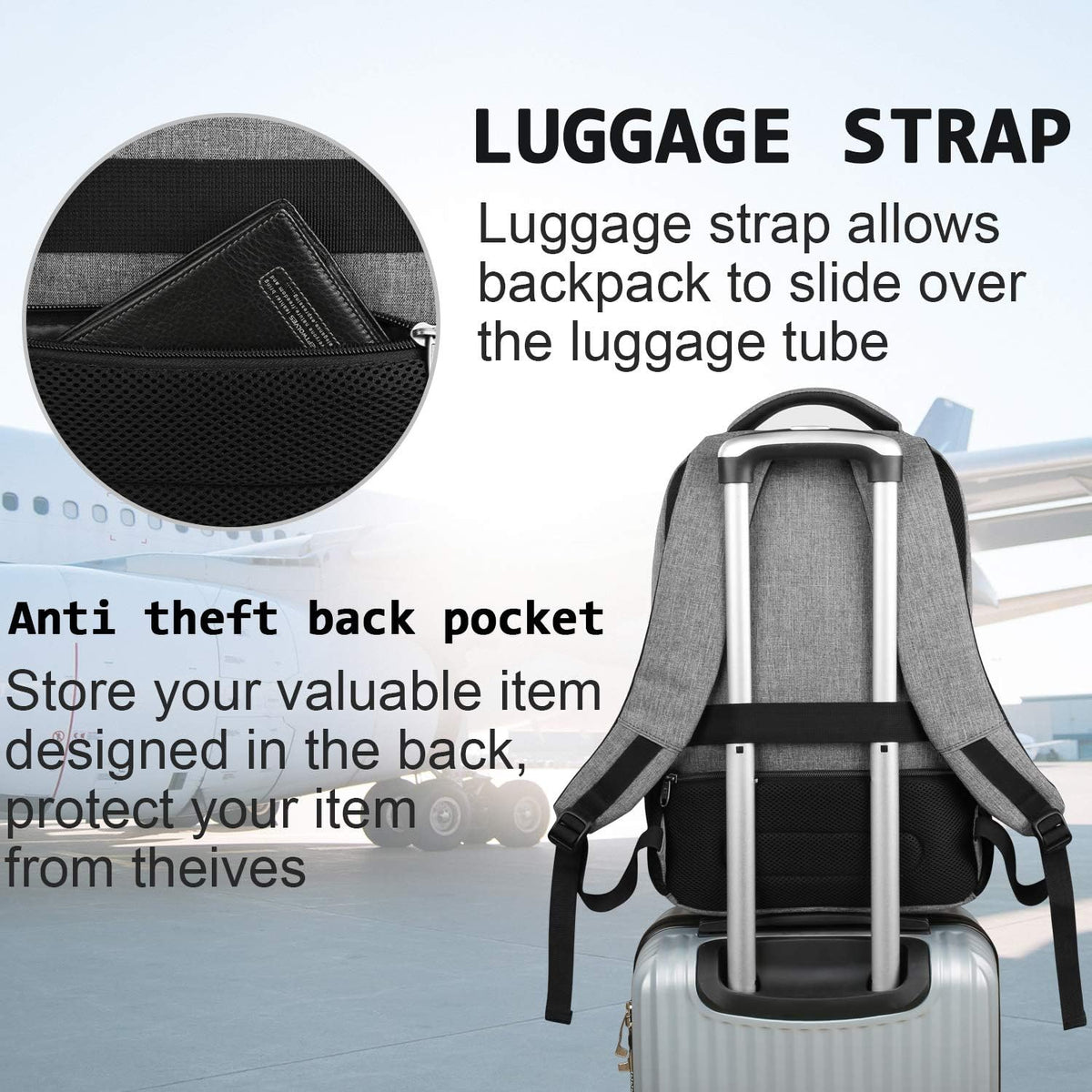 Slim Anti-Theft Laptop Backpack - USB Charging, Fits 15.6-Inch Laptops