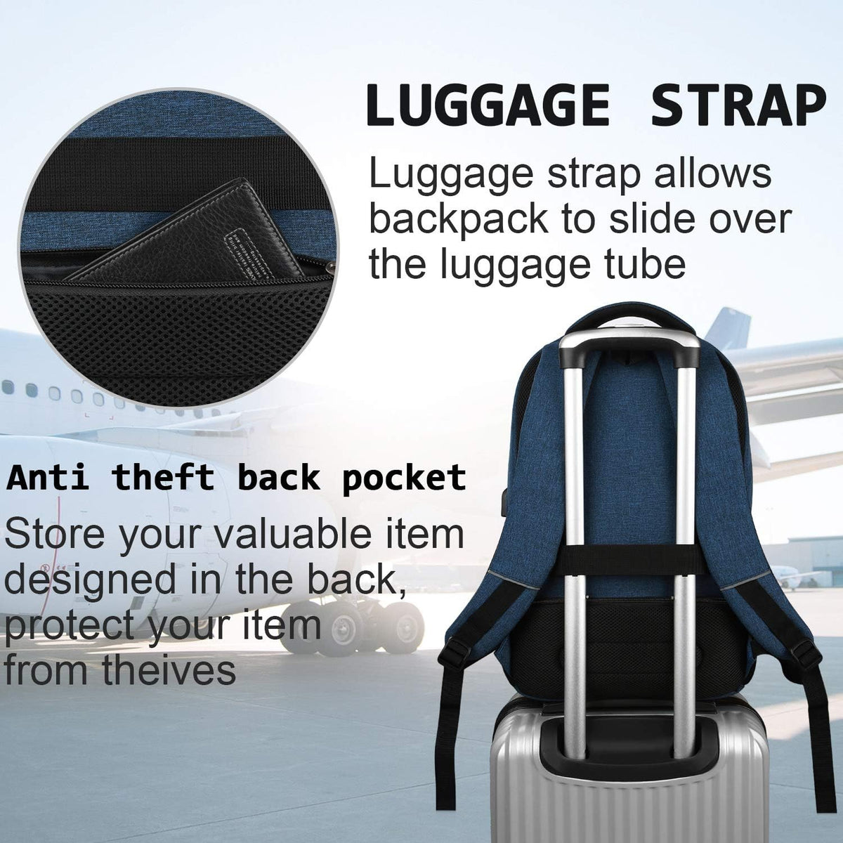 Slim Anti-Theft Laptop Backpack - USB Charging, Fits 15.6-Inch Laptops