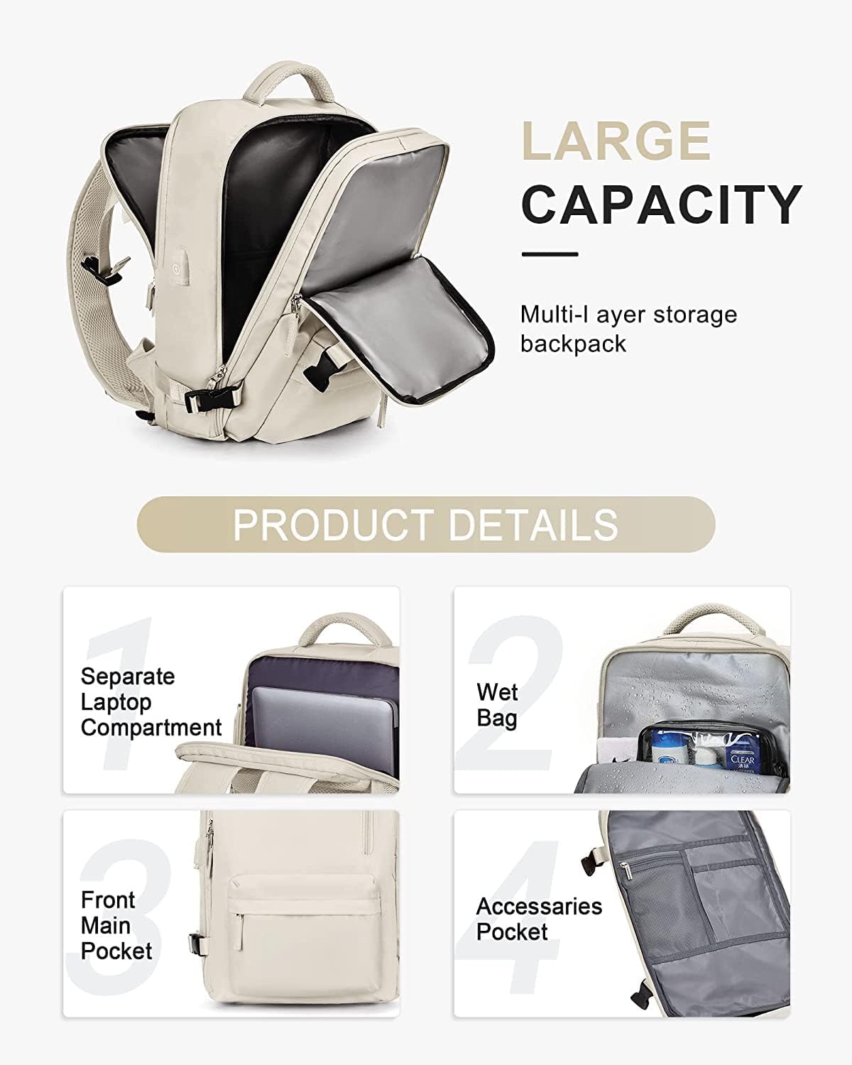 40L Waterproof Travel Backpack - USB Charging & Shoe Compartment