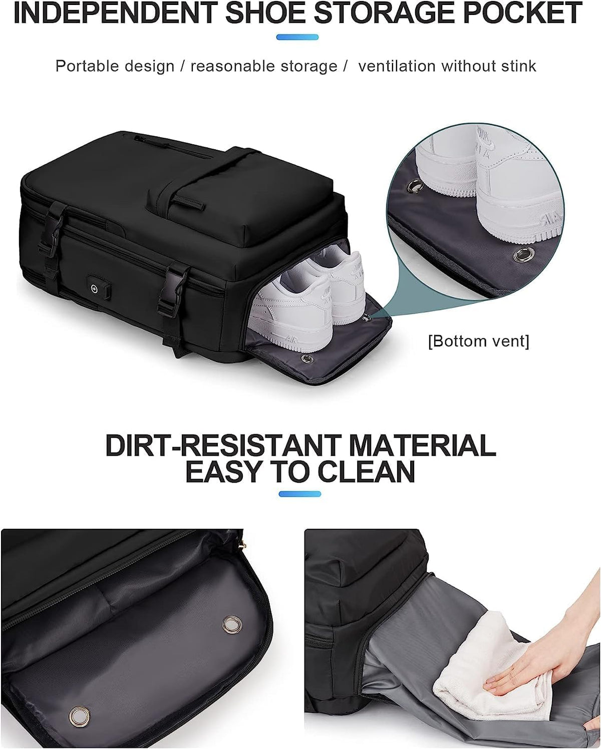 40L Waterproof Travel Backpack - USB Charging & Shoe Compartment