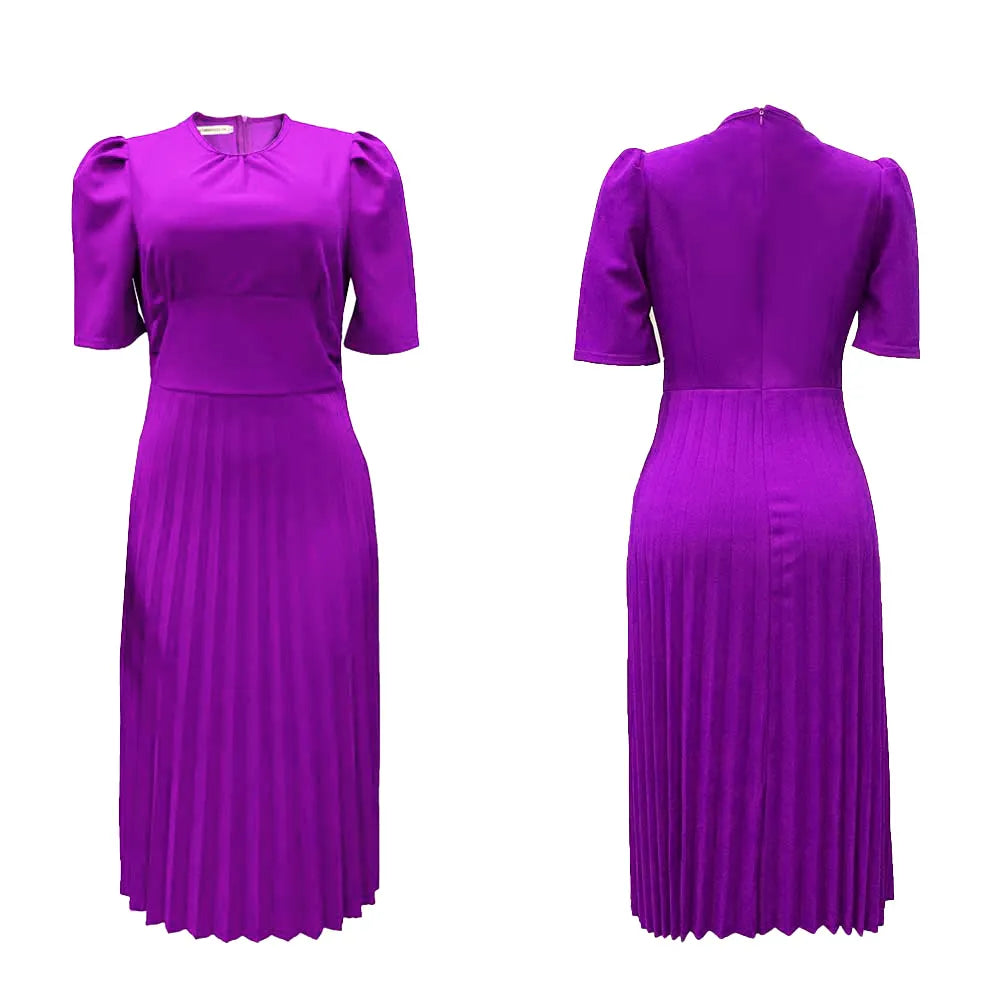 Elegant Pleated Plus-Size Dress - Classic Peplum Silhouette
