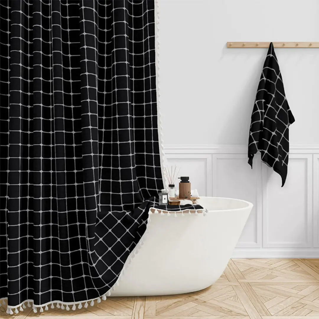 LinenCove Boho Linen Shower Curtain - Waterproof with Tassels