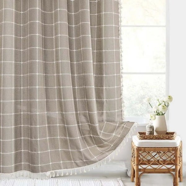 LinenCove Boho Linen Shower Curtain - Waterproof with Tassels