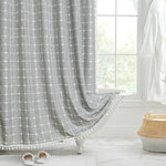 LinenCove Boho Linen Shower Curtain - Waterproof with Tassels
