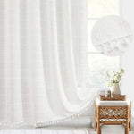 LinenCove Boho Linen Shower Curtain - Waterproof with Tassels