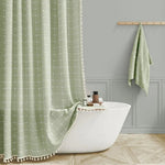 LinenCove Boho Linen Shower Curtain - Waterproof with Tassels