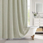 LinenCove Boho Linen Shower Curtain - Waterproof with Tassels