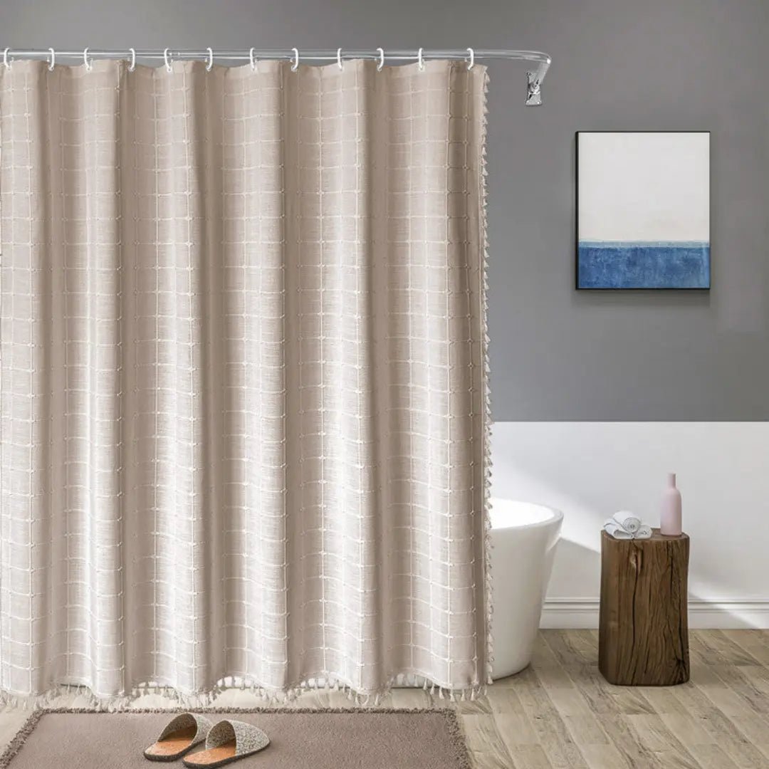 LinenCove Boho Linen Shower Curtain - Waterproof with Tassels