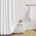 LinenCove Boho Linen Shower Curtain - Waterproof with Tassels