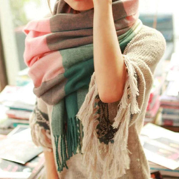 Marlowe Cashmere Scarf - Soft Warm Check Pattern Wrap