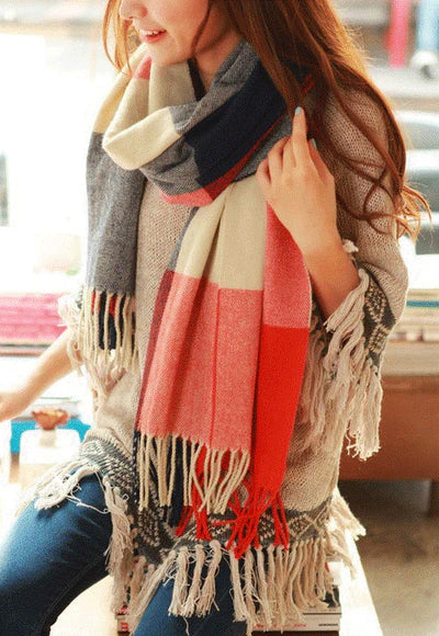 Marlowe Cashmere Scarf - Soft Warm Check Pattern Wrap