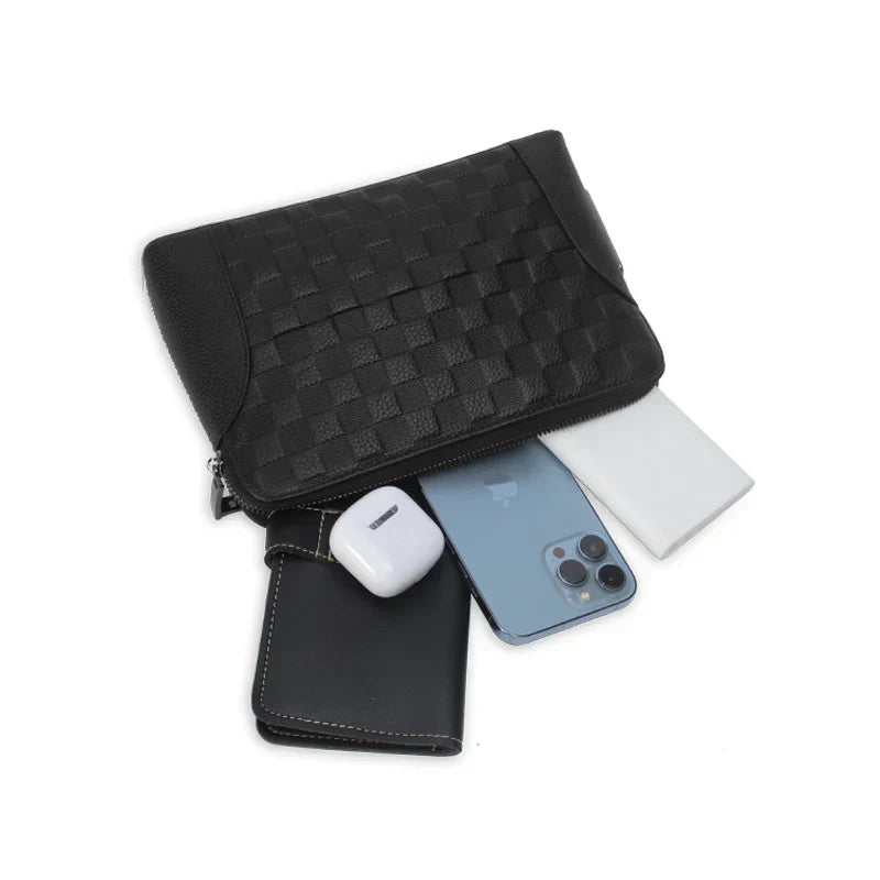 Men's Anti-Theft Leather Clutch - Fingerprint Lock Wallet Bag
