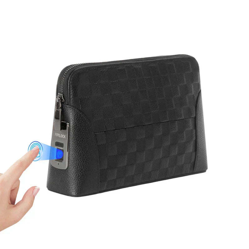 Men's Anti-Theft Leather Clutch - Fingerprint Lock Wallet Bag