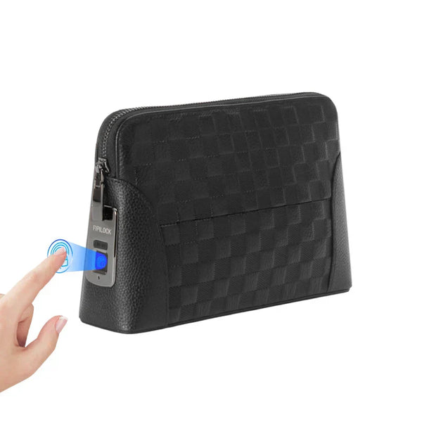 Men's Anti-Theft Leather Clutch - Fingerprint Lock Wallet Bag