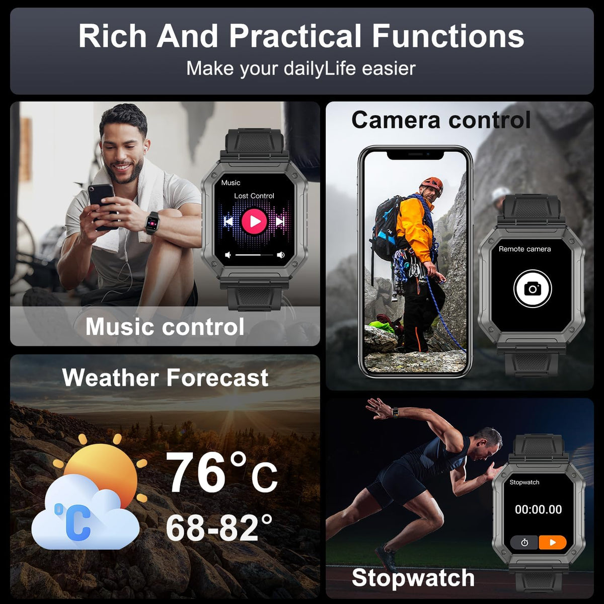 Wayne Military Smartwatch for Men - Fitness Tracker with Calls