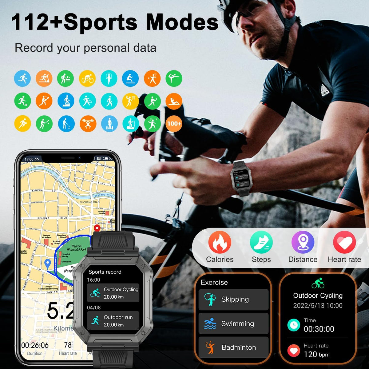Wayne Military Smartwatch for Men - Fitness Tracker with Calls