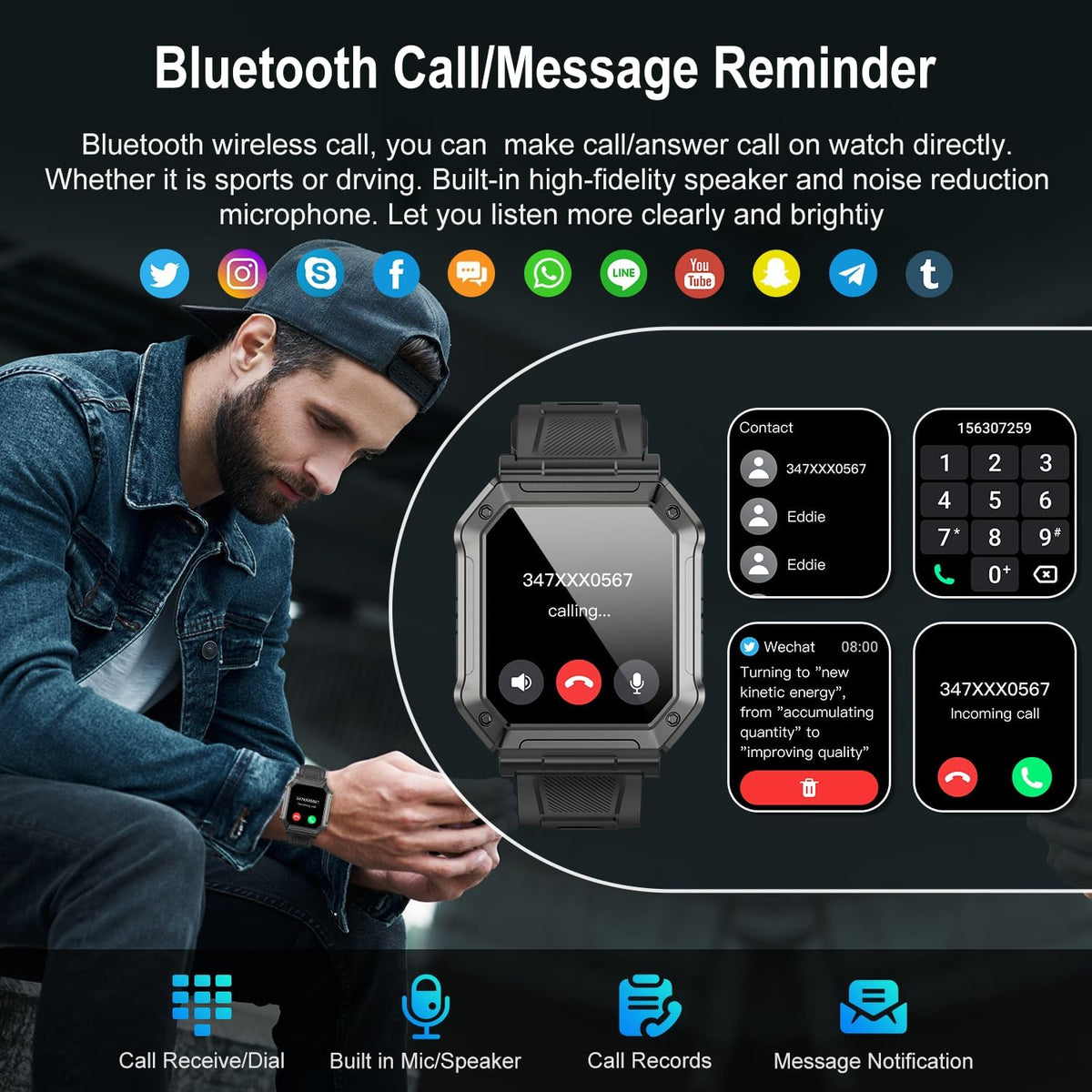 Wayne Military Smartwatch for Men - Fitness Tracker with Calls
