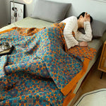 Terra Loom Six-Layer Cotton Quilt - Warm Orange & Blue Pattern