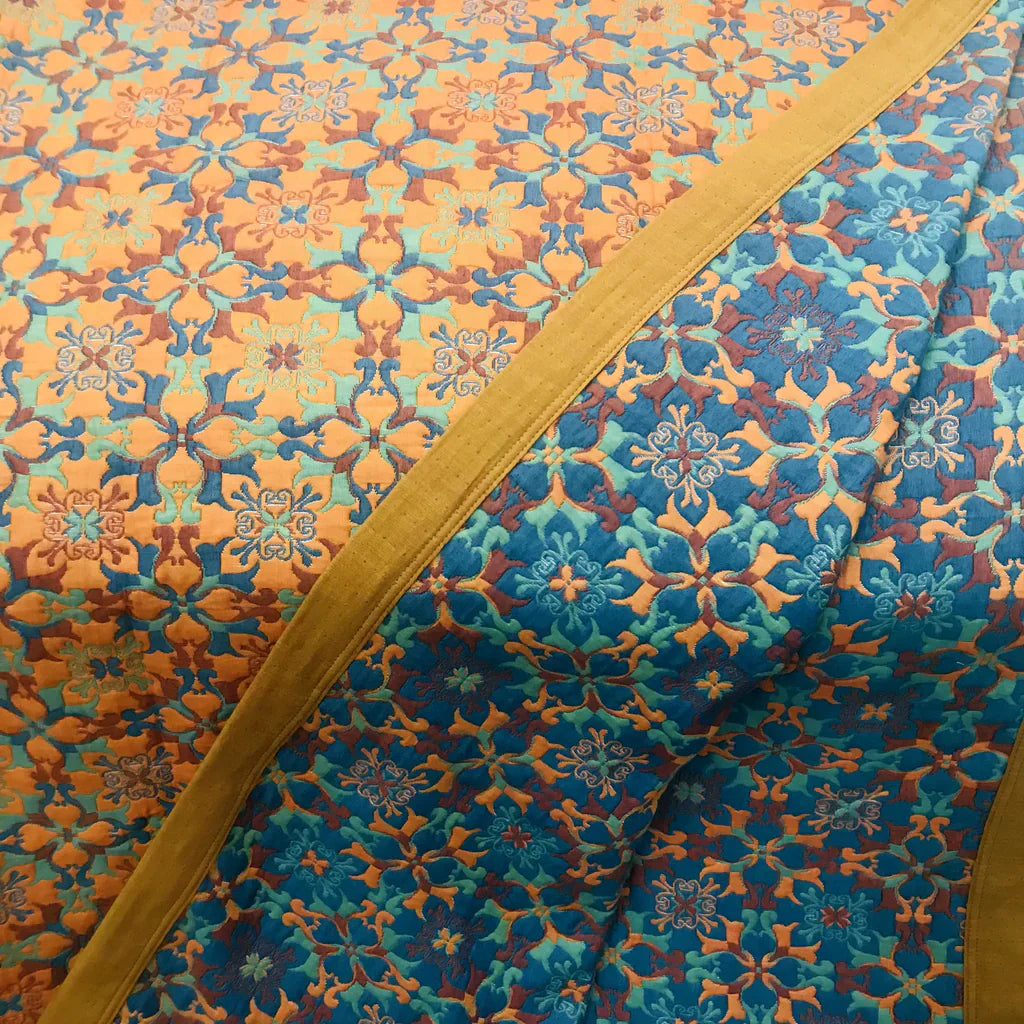 Terra Loom Six-Layer Cotton Quilt - Warm Orange & Blue Pattern