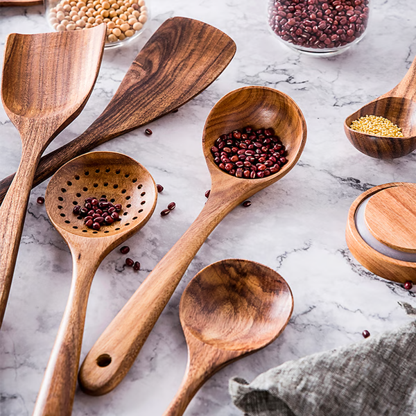 Teak Wood Kitchen Utensils - Eco-Friendly Non-Toxic Cooking Set