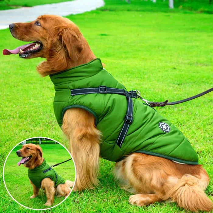 Waterproof Winter Dog Jacket - Sherpa-Fleece Lined with Built-In Harness