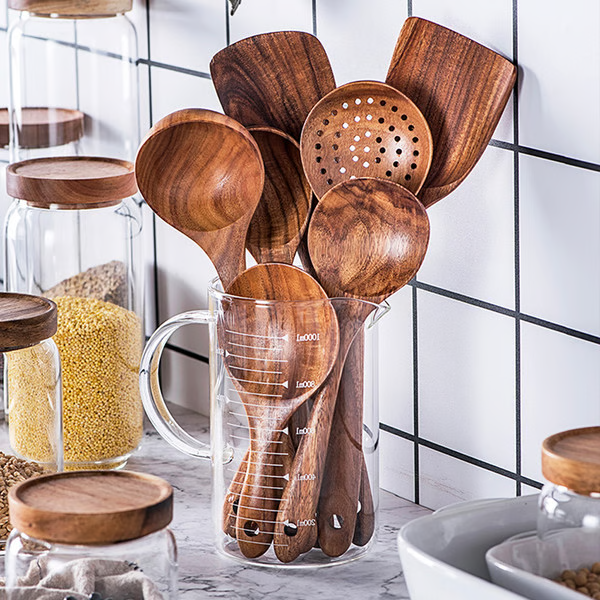 Teak Wood Kitchen Utensils - Eco-Friendly Non-Toxic Cooking Set