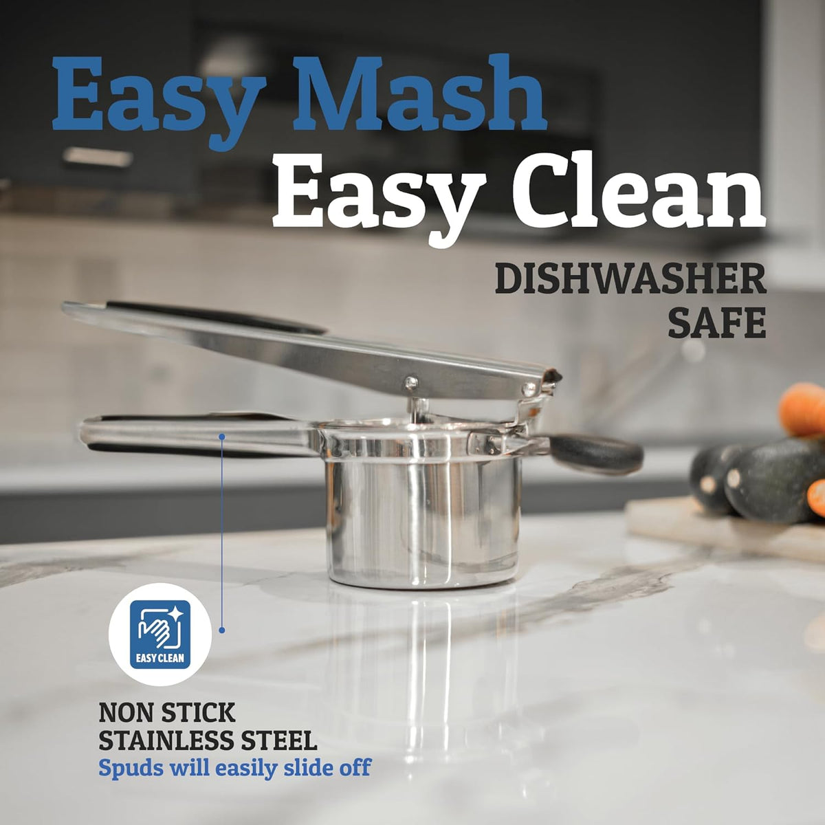 Heavy-Duty Stainless Steel Potato Masher - Smooth, Lump-Free Mashing