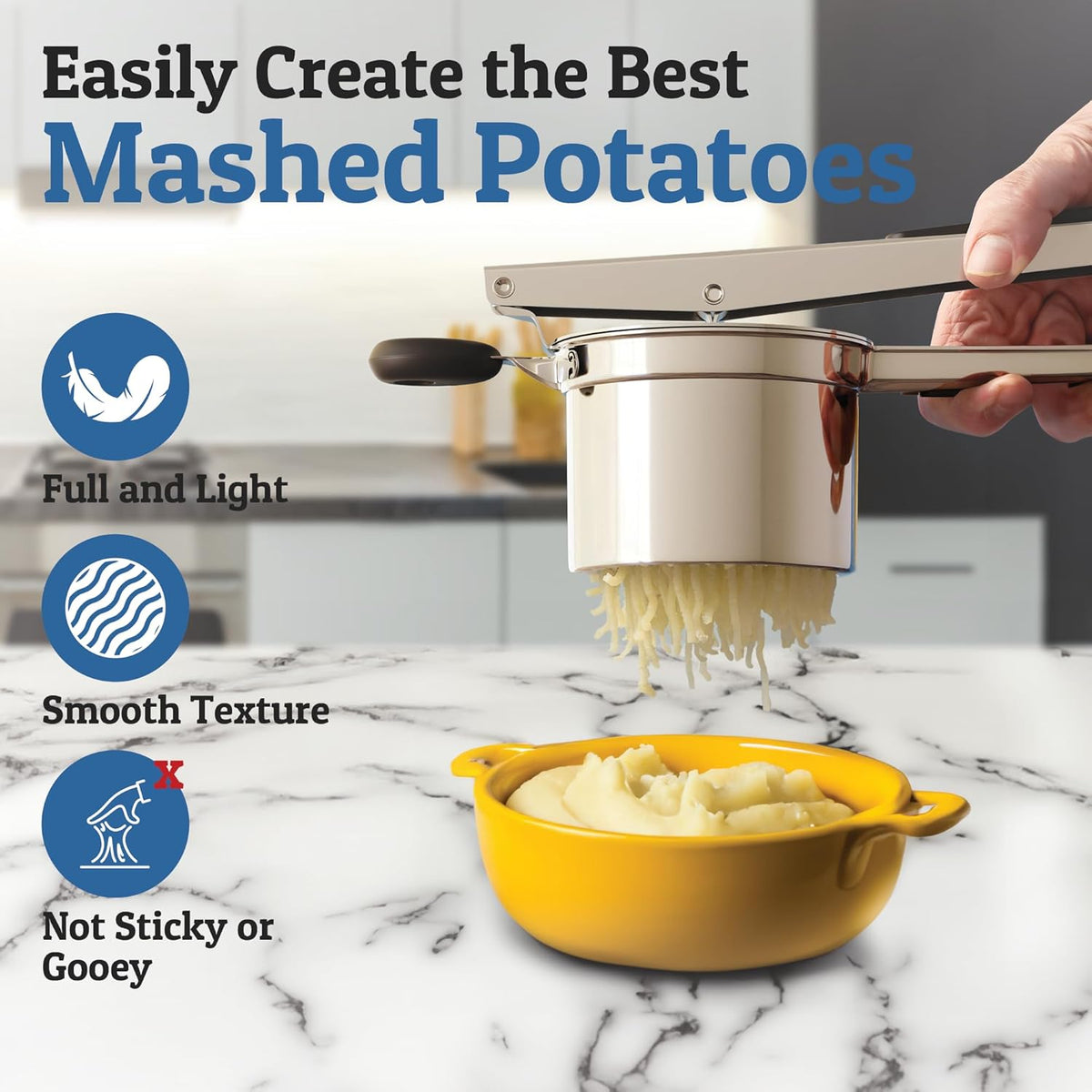 Heavy-Duty Stainless Steel Potato Masher - Smooth, Lump-Free Mashing