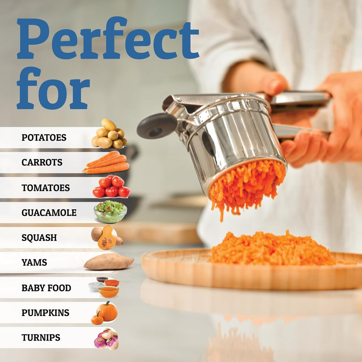 Heavy-Duty Stainless Steel Potato Masher - Smooth, Lump-Free Mashing
