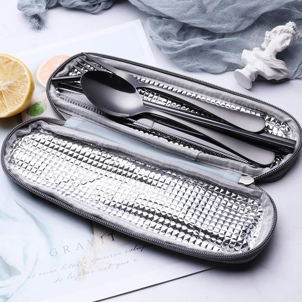 Portable Stainless Steel Cutlery Set - Travel Utensils with Case