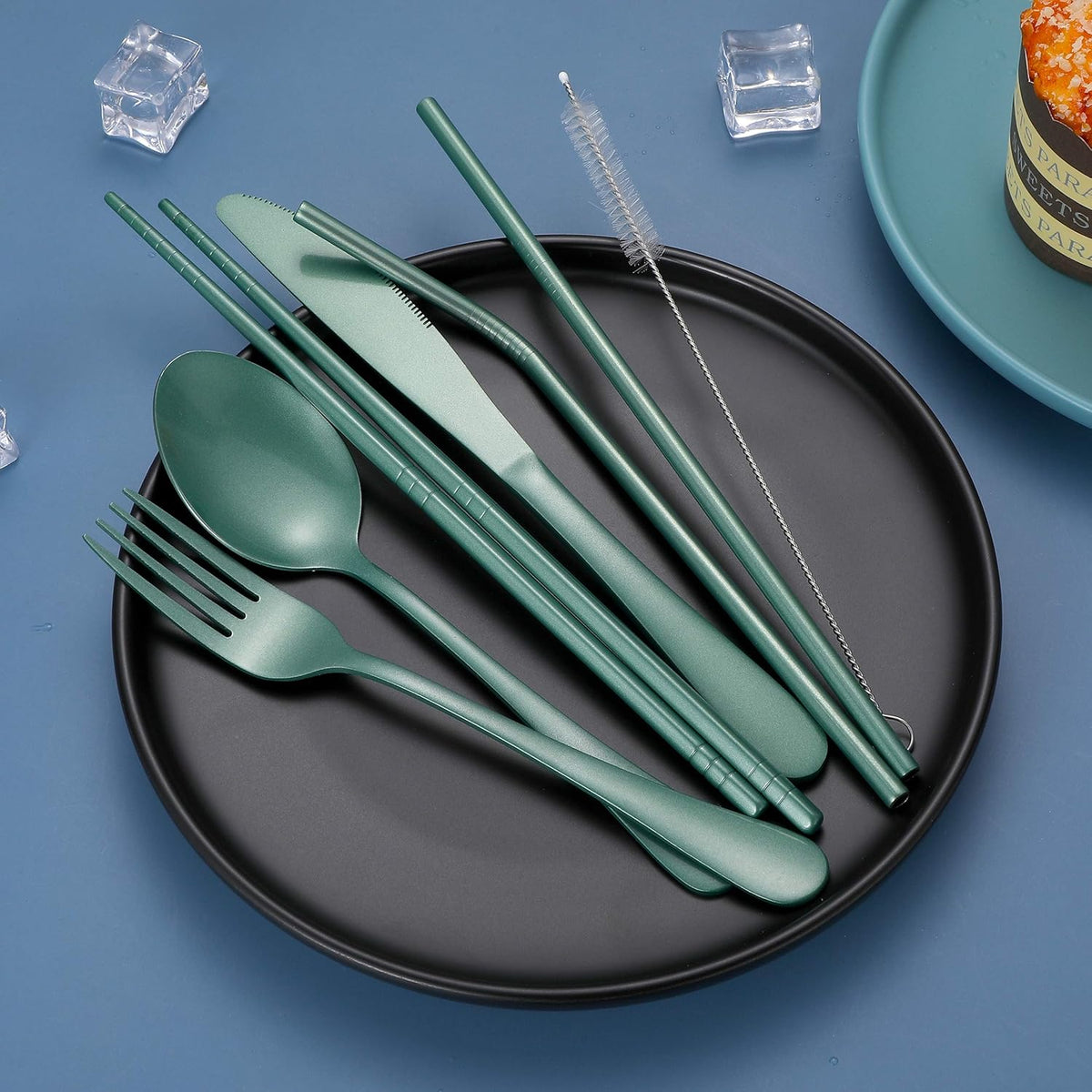 Portable Stainless Steel Cutlery Set - Travel Utensils with Case