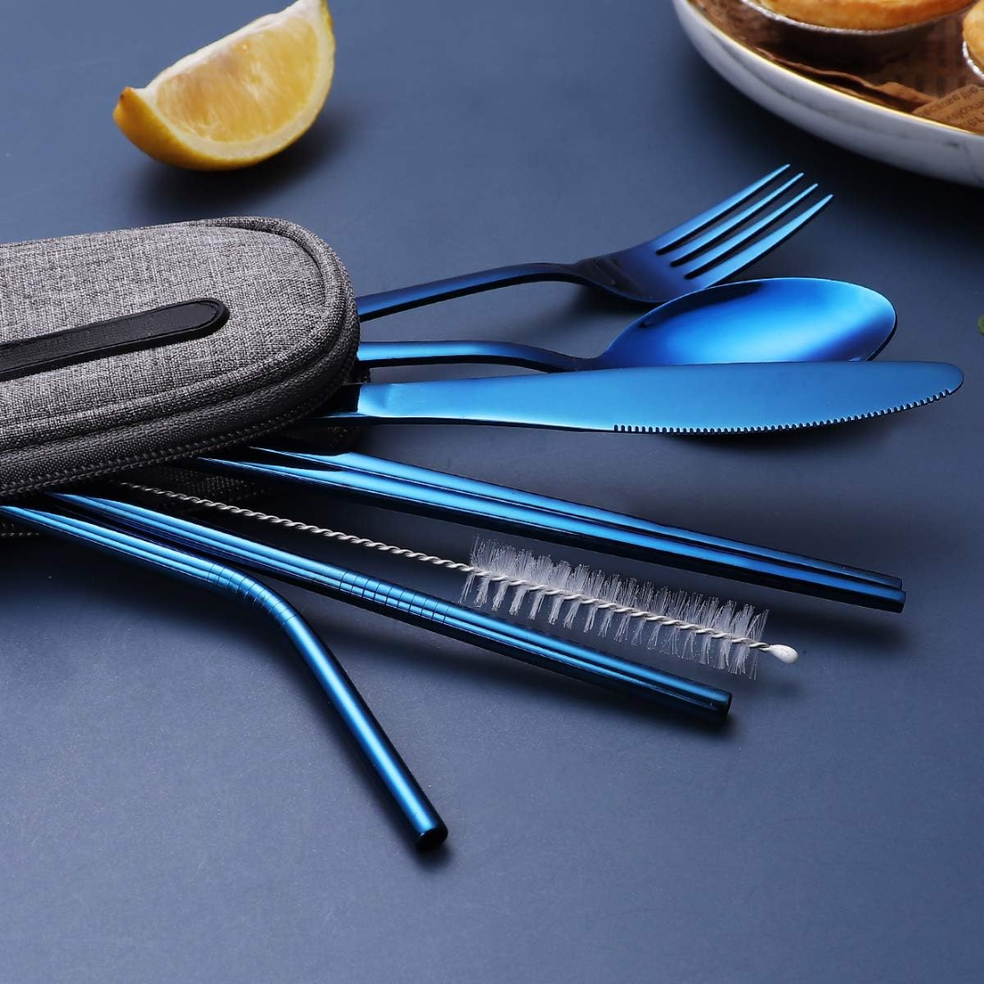 Portable Stainless Steel Cutlery Set - Travel Utensils with Case