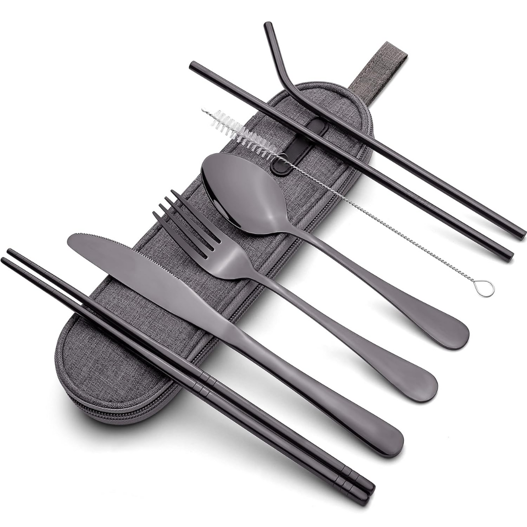 Portable Stainless Steel Cutlery Set - Travel Utensils with Case