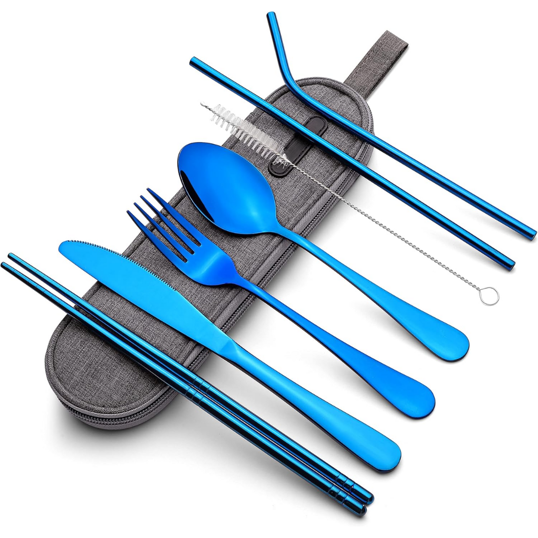 Portable Stainless Steel Cutlery Set - Travel Utensils with Case