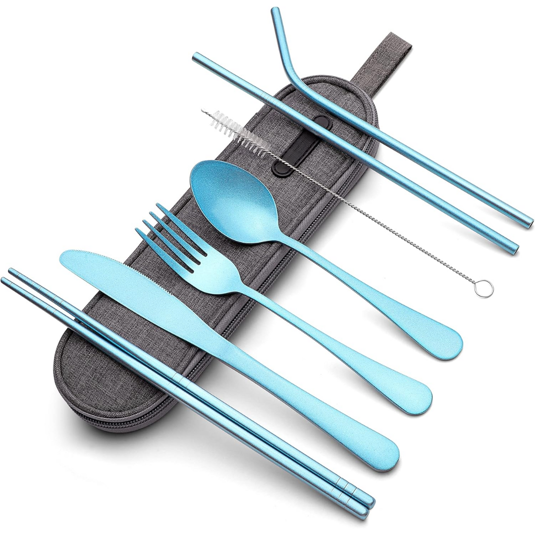 Portable Stainless Steel Cutlery Set - Travel Utensils with Case