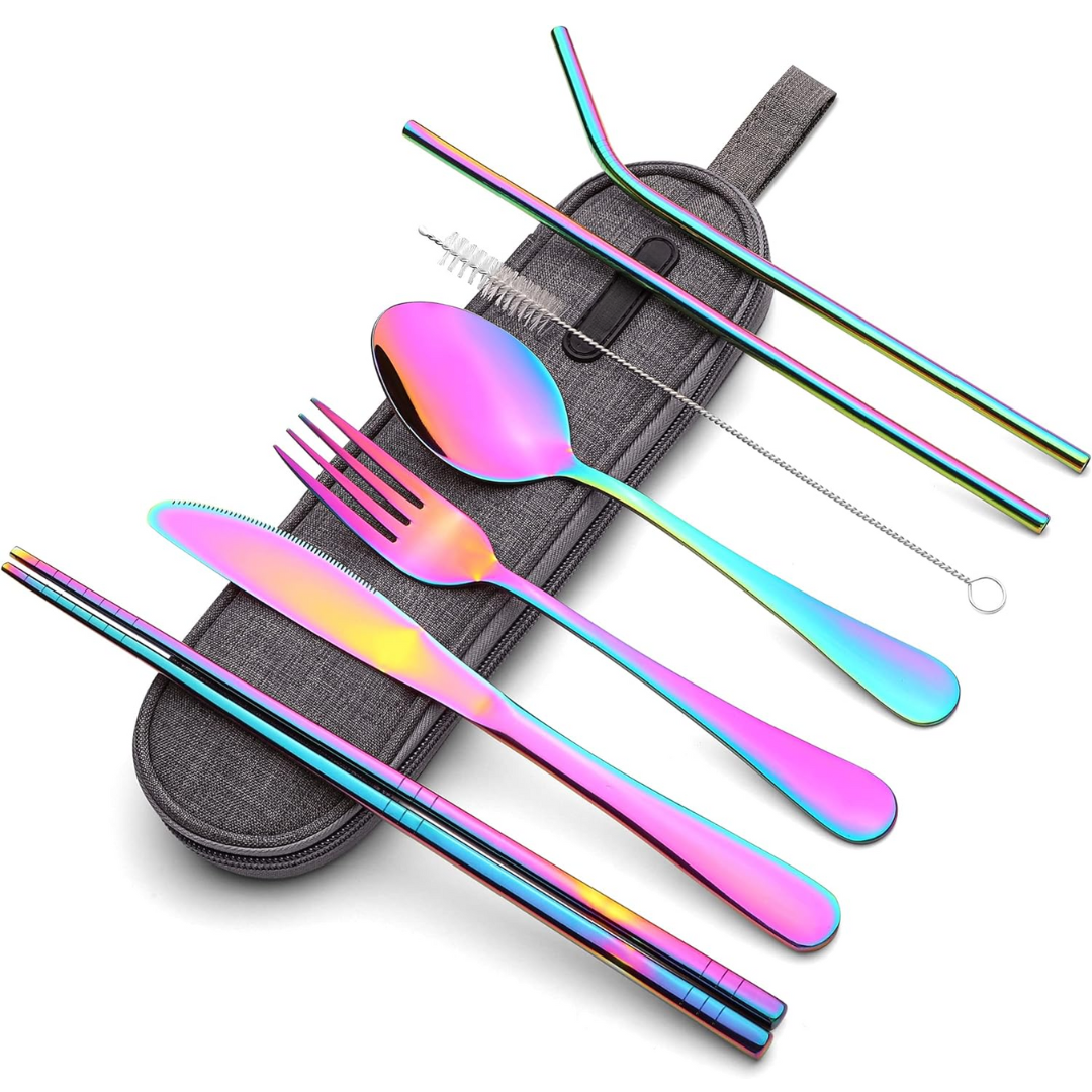 Portable Stainless Steel Cutlery Set - Travel Utensils with Case